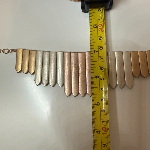 Vintage Mixed Metal Spike Bib Necklace Gold Silver &  Rose Gold Geometric Collar - Picture 5 of 7